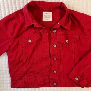 FINAL SALE Red denim jacket and skirt set